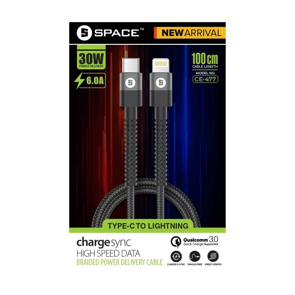 Space CE-477 Original High-Speed Data Cable – Type-C to Lightning